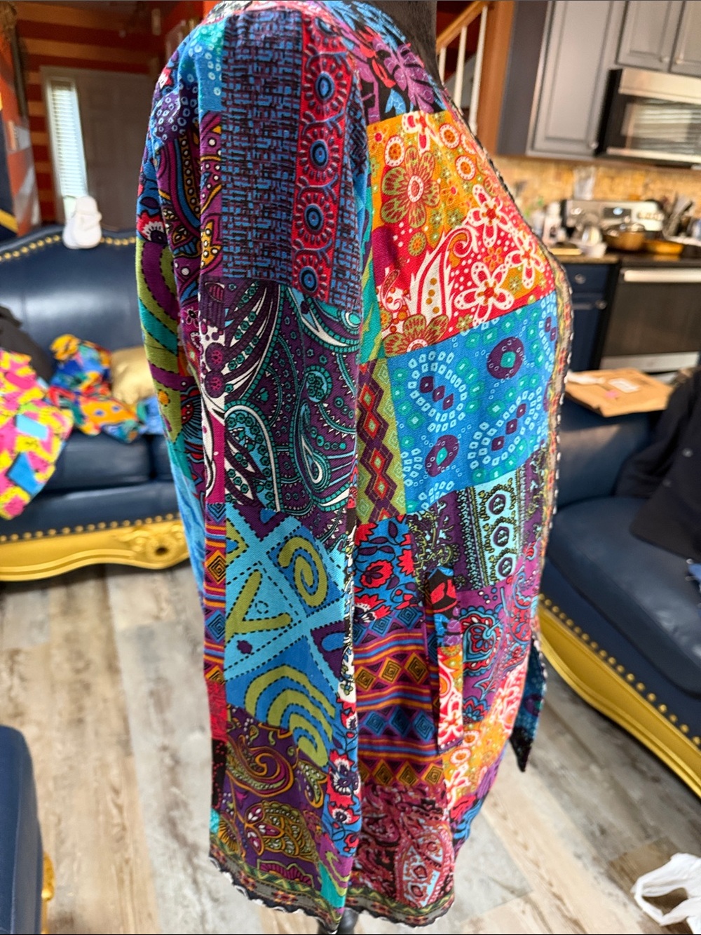 Vibrant Multi-Color Patchwork Open Cardigan - Picture 8 of 9